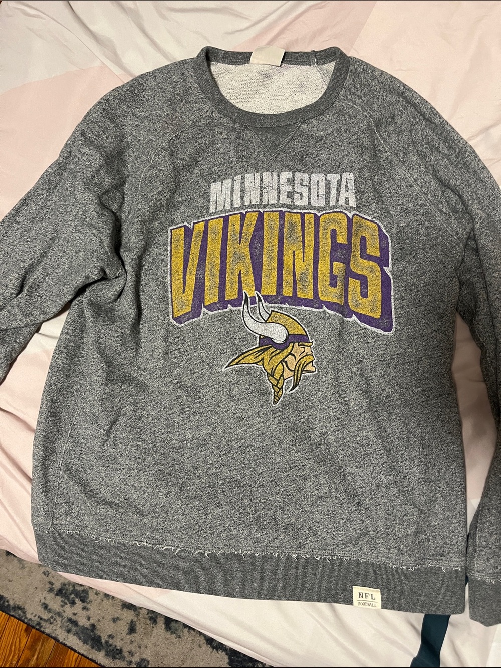 Junk Food Clothing Minnesota Vikings Gray Crewneck with Purple & Gold Logo